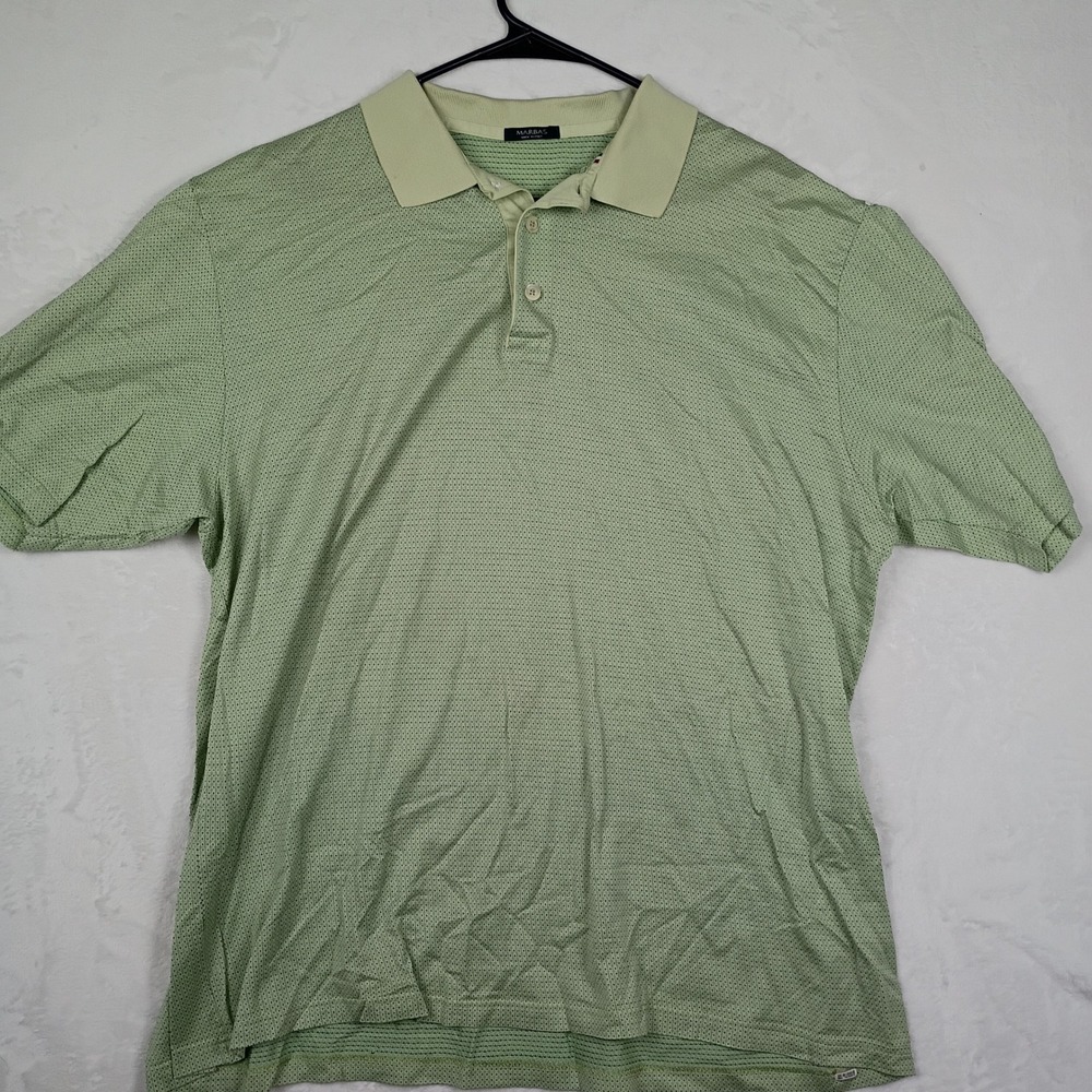 Marbas Italy Mens XL Green Micro Pattern Short Sleeve Knit Polo Shirt Made Italy